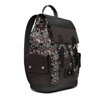 Angled view of BOROUGHS LUX handcrafted leather rucksack