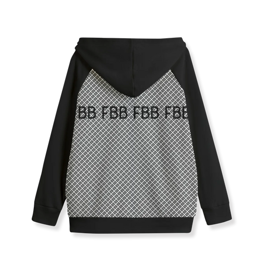 100% cotton black and white FBB Lynx pattern kid's zip hoodie