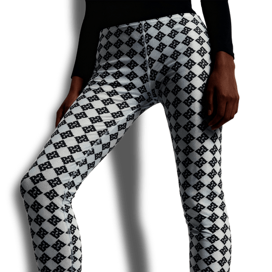 FBB Lamb Grey Yoga Leggings – Black Lynx Pattern Four-Way Stretch Activewear