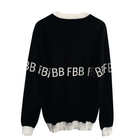 FBB Black & White Knitted Sweater front view – unisex jacquard cotton blend sweater