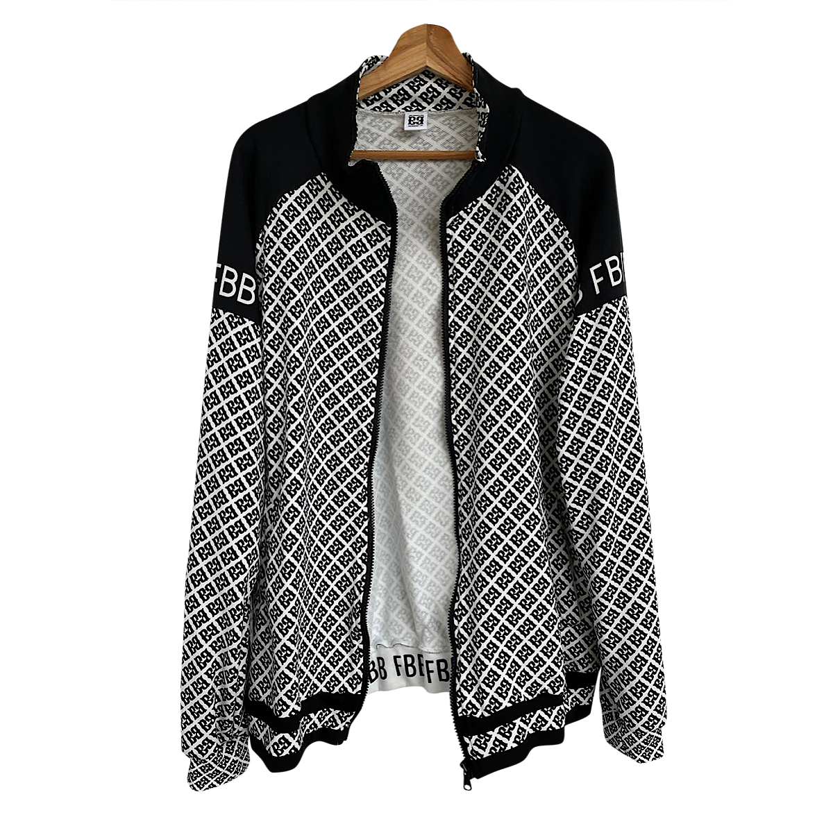 Black & White Lynx Athletic Track Jacket – Raglan Sleeves, 100% Cotton, Streetwear Ready