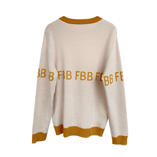 FBB Mustard & Ivory Knitted Sweater front view – unisex jacquard cotton blend sweater