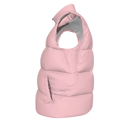 Side view of the Pink FBB Barrier puffer vest facing left, showing horizontal quilting and a pocket opening.
