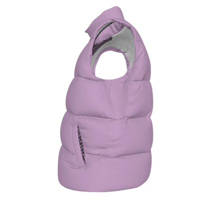 Side view of the Purple FBB Barrier puffer vest facing left, showing horizontal quilting and a pocket opening.