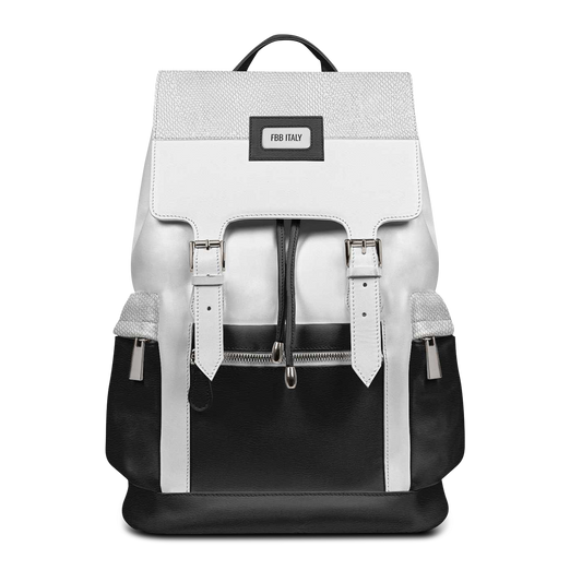 Front view of WHITE APENN LUX Italian leather rucksack