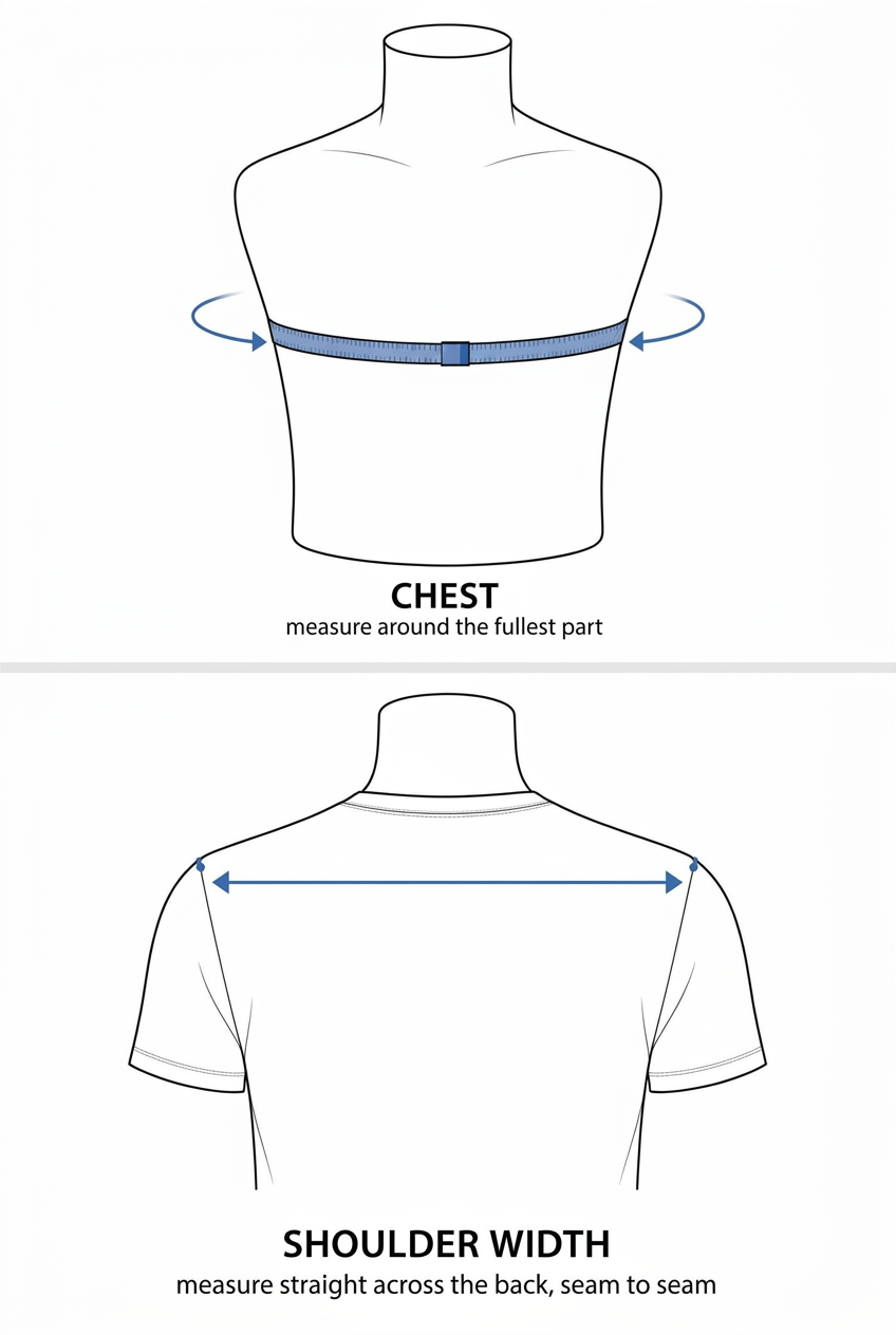 Combined chest and shoulder measurement guide