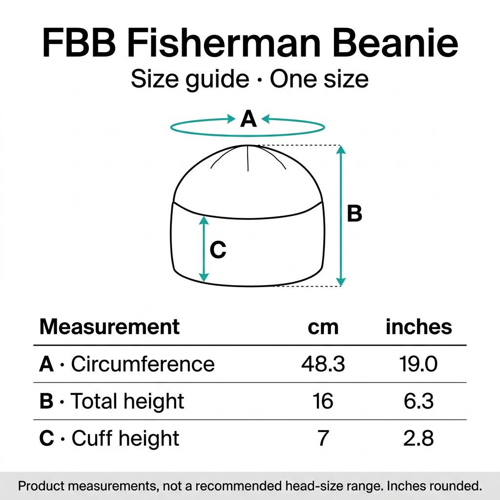Enhanced FBB Fisherman Beanie size chart