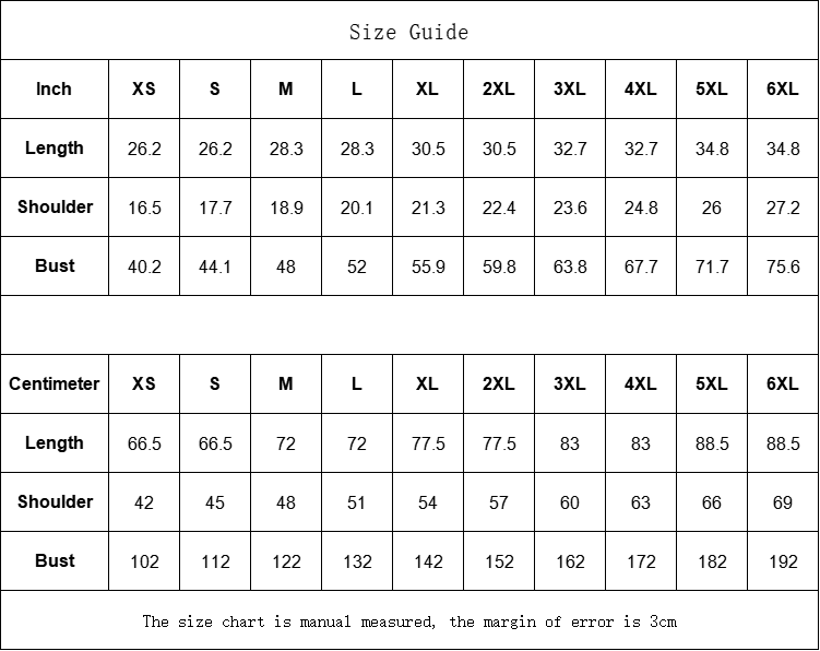 FBB Barrier vest size chart, XS–6XL, with length, shoulder and bust measurements in inches and centimeters.
